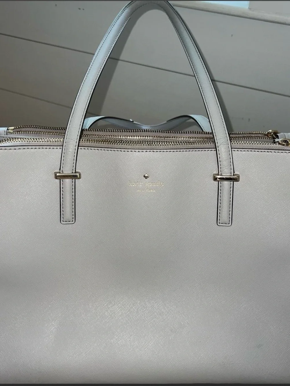 Kate Spade Grey Tote Purse — Saffiano Tote with Gold Hardware - Picture 2 of 8